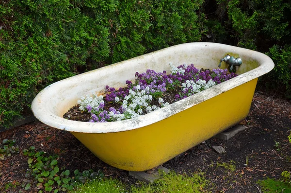Old tub flower planter — Stock Photo, Image