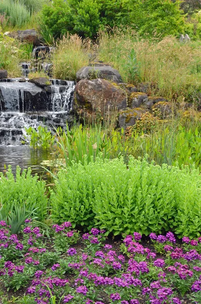 Lagoa de jardim exuberante — Fotografia de Stock