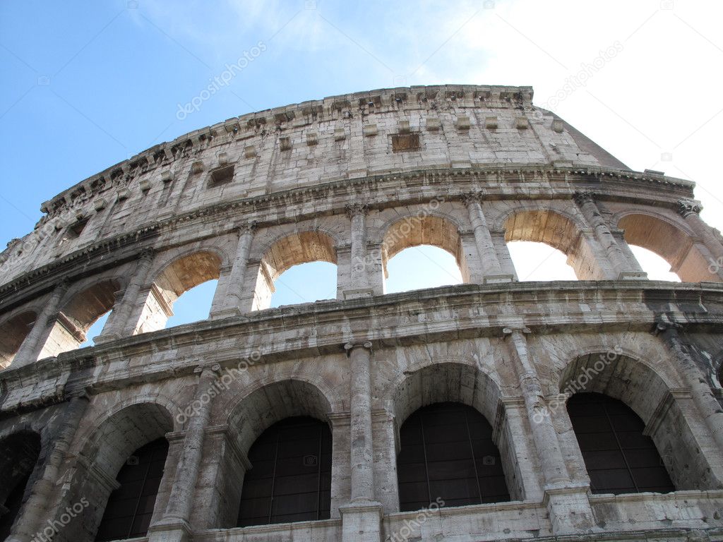 Colosseum in Rome with blue sky