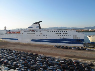 The ferry in the harbor clipart