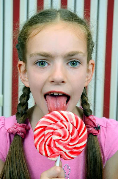 stock image Girl with a big candy lollipop