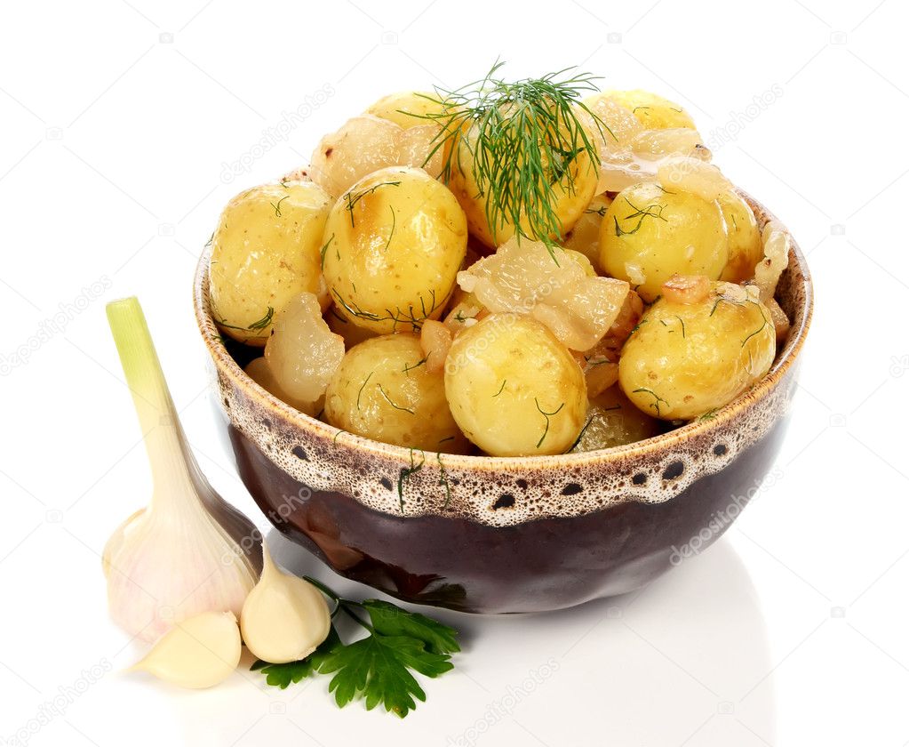 Boiled potatoes in the plate