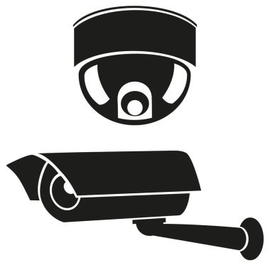 Black and white icons of surveillance cameras