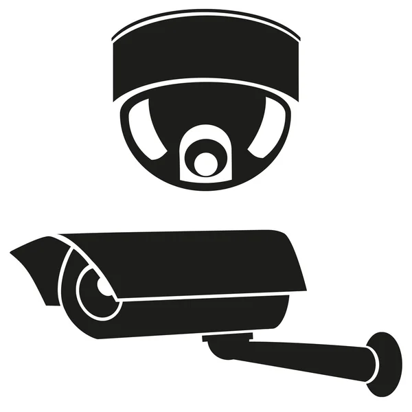 Iconos en blanco y negro de las cámaras de vigilancia — Vector de stock