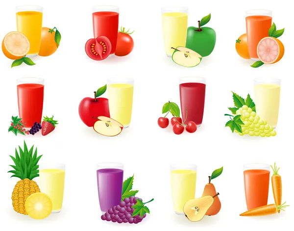 Conjunto de iconos con la ilustración del vector de jugo de fruta — Vector de stock