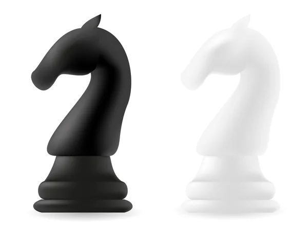 Caballero pieza de ajedrez blanco y negro — Vector de stock