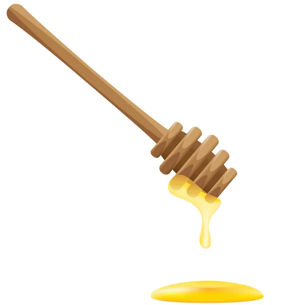 Honey flowing down a wooden stick vector illustration — Stock Vector