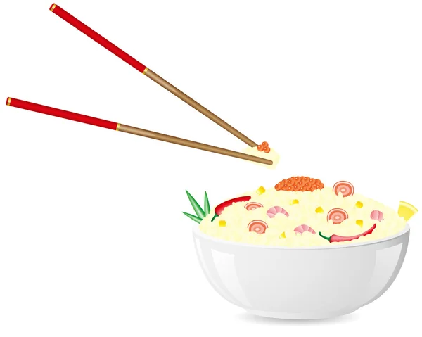 Asian rice with seafood illustration — Stock Photo, Image