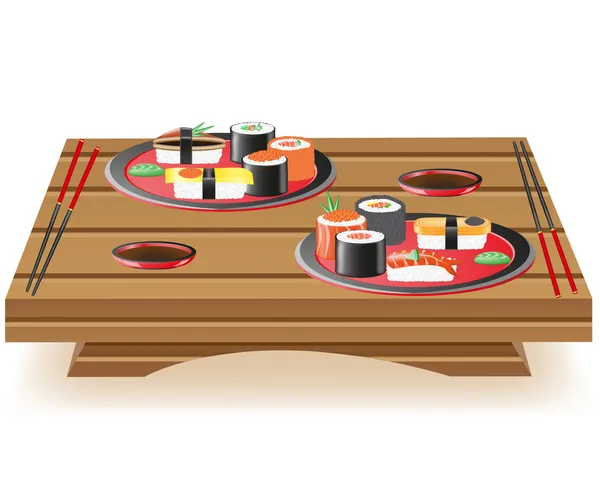Suchi servido na ilustração de mesa de madeira — Fotografia de Stock