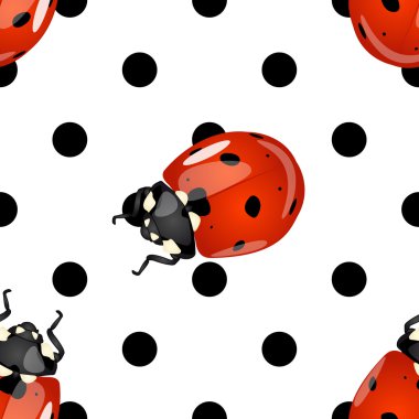 Seamless ladybugs and polka dots pattern clipart