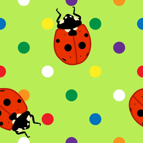Seamless ladybugs over green background