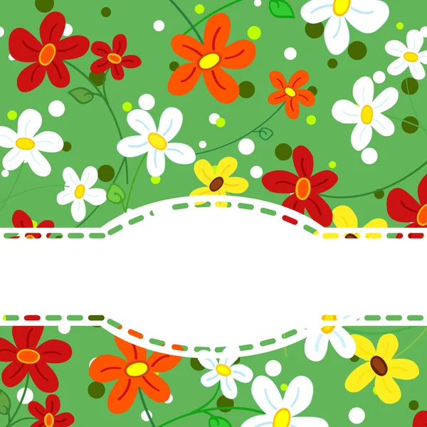 Gänseblümchen-Blumenkarte mit Deckchen-Schleife — Stockvektor