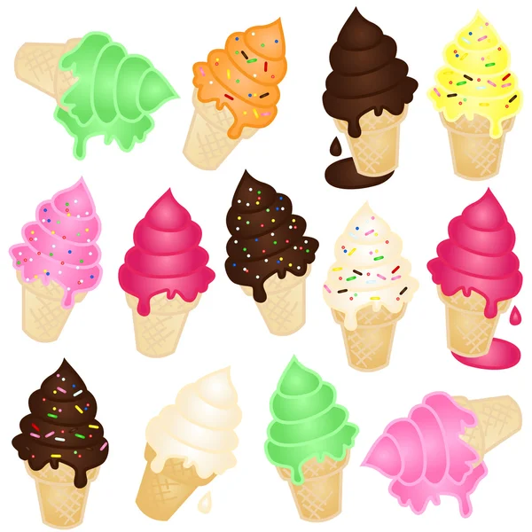 Coleção de cones de sorvete — Vetor de Stock