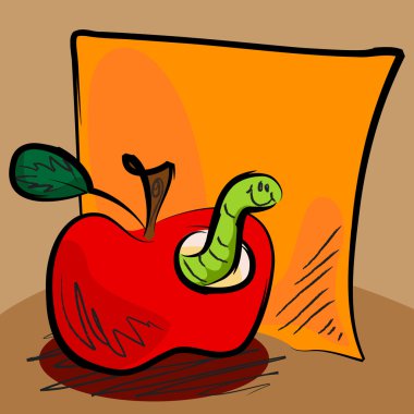 Grungy apple worm cartoon with sticky clipart