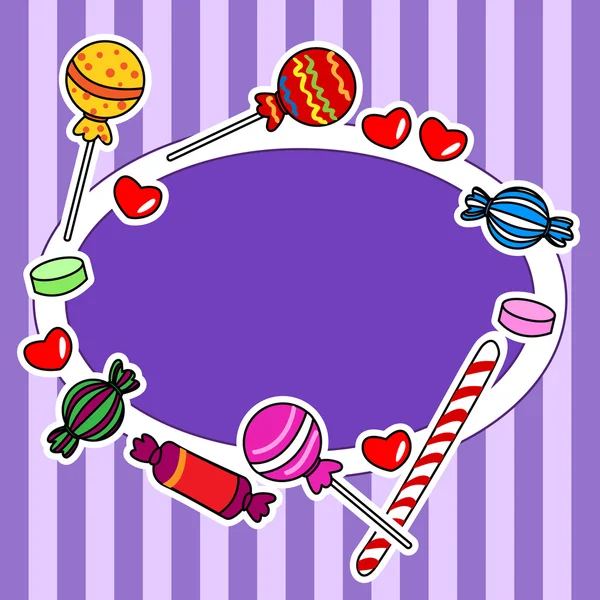 Panneau d'affichage de bonbons ou signe dans les couleurs violettes — Image vectorielle