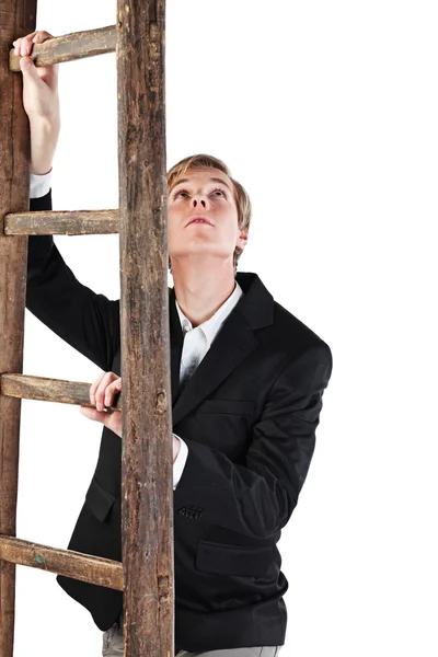 stock image Young man with ladder