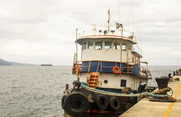 stock image Old Blue and White Tug on Dock