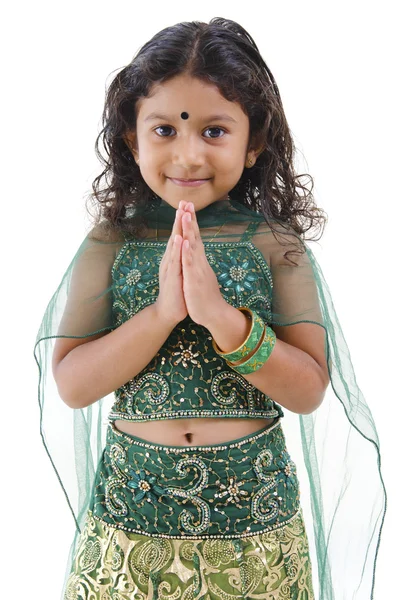 问候语的印度女孩 — 图库照片