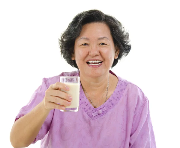 Drinking soy milk — Stock Photo, Image