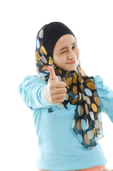 Prstem v muslimské ženy — Stock fotografie