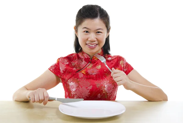 Doğu kadın Batı yemek — Stok fotoğraf