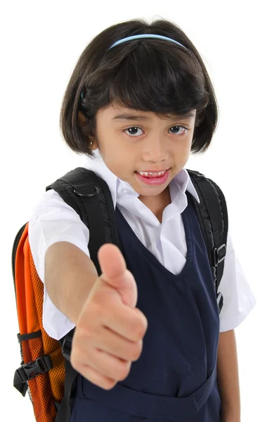Thumb up primary school girl — Stock Photo, Image