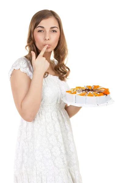 Young pretty girl with a cakes — Stock Photo, Image