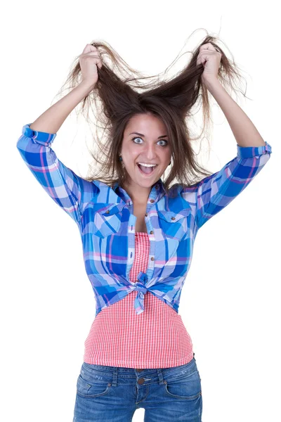 Boldog őrült izgatott nő — Stock Fotó