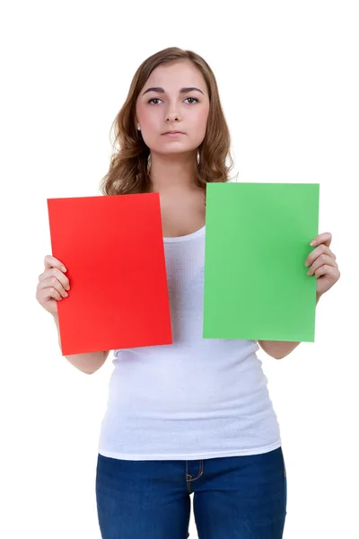 Young beautiful girl chooses a different color — Stock Photo, Image