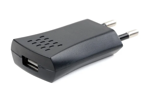 Black USB charger device isolated on white — Stock Photo, Image