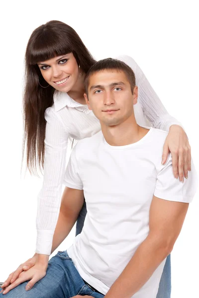 快乐的年轻夫妇，拥抱、 微笑的肖像.? — 图库照片