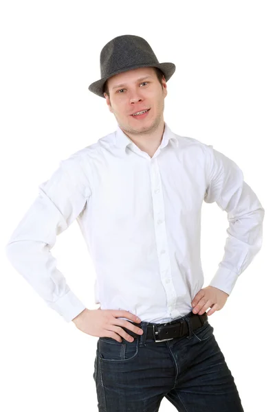 Casual adam şapka portresi — Stok fotoğraf