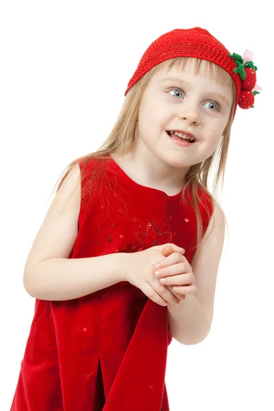 Portrait of a little girl in red dress — Stock Photo, Image