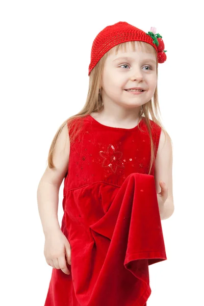 The portrait of a young girl in the red — Stockfoto