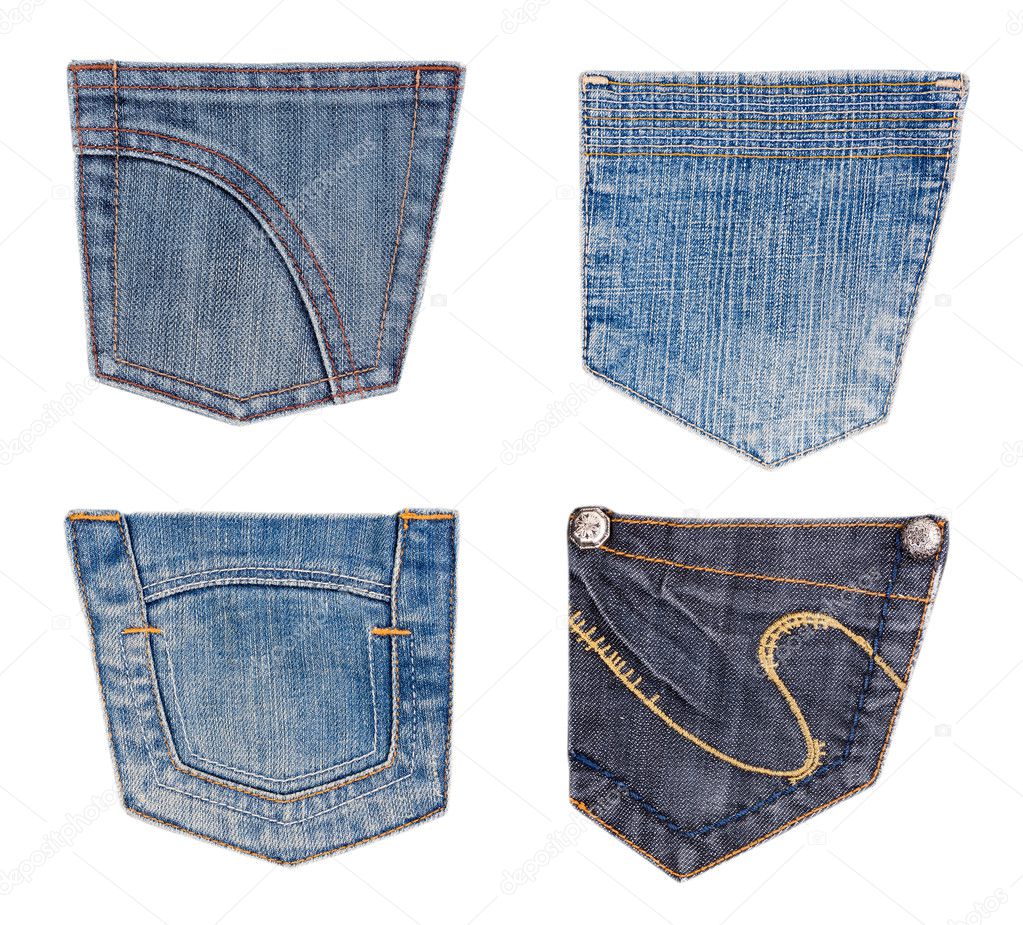 Jeans pockets collection isolated on white