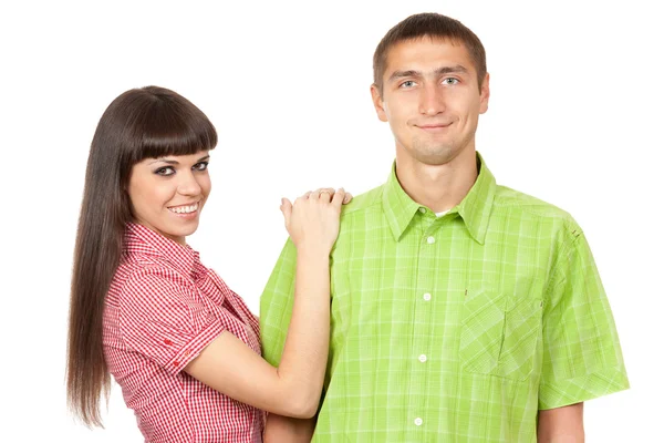 Funny couple in colored clothing — Stock Photo, Image