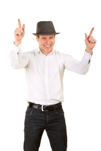 Homem elegante em chapéu cinza — Fotografia de Stock