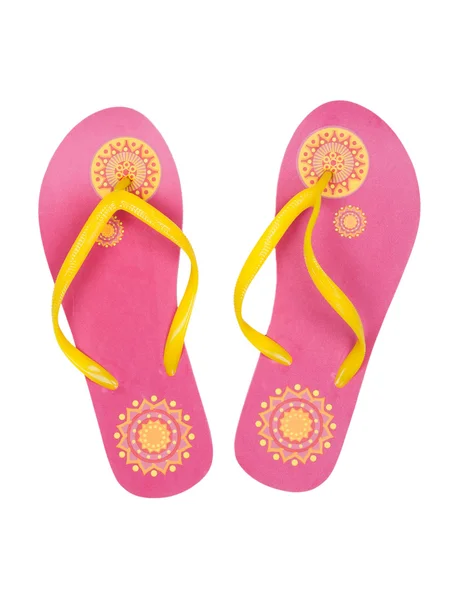 Růžové letní plážovou obuv s žlutý vzor — Stock fotografie