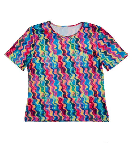 Cor com um padrão abstrato T-shirt feminina — Fotografia de Stock