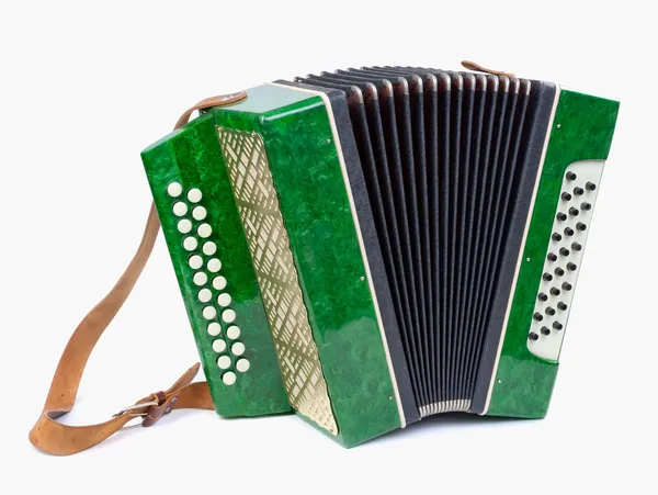 Old bayan (musical instrument as accordion) isolated on white — Stock Photo, Image