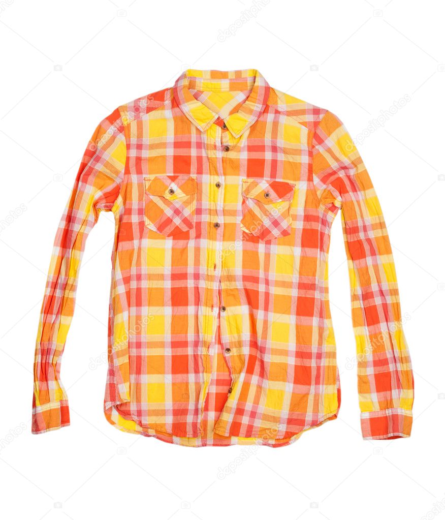 Orange checkered shirt isolated on 