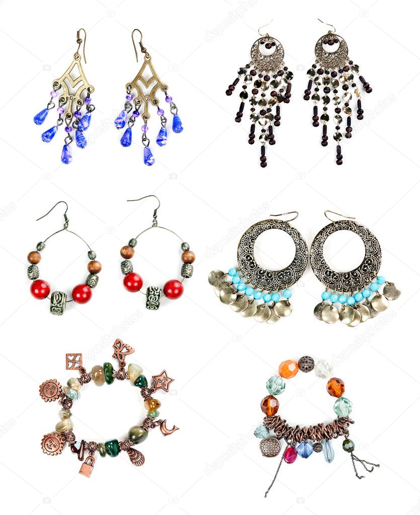 Woman jewelry collection on white background