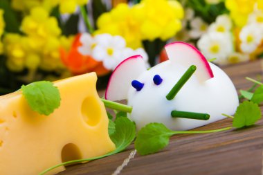 Mouse made from eggs with cheese for child breakfast clipart