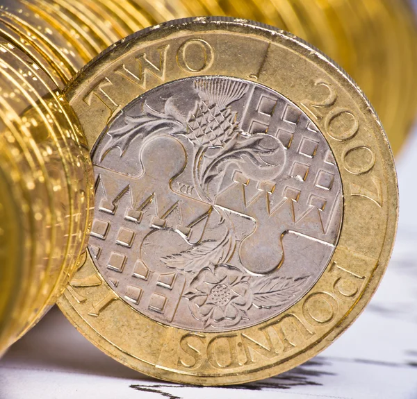 Extremely close up view of British currency — Stock Photo, Image