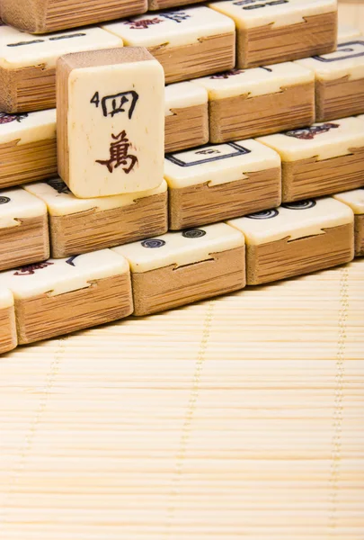 hasır bambu zemin üzerine eski Çin oyunu mahjongg
