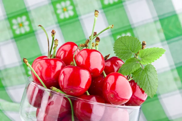 Frutos de cereja doce em cálice de vidro — Fotografia de Stock