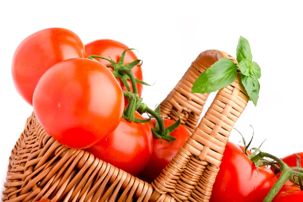 Weidenkorb voller leckerer Tomaten — Stockfoto