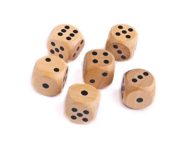 木制骰子为孤立在白色背景上的棋盘游戏， — 图库照片