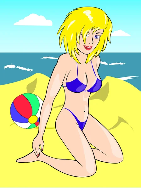 Flicka på stranden — Stock vektor