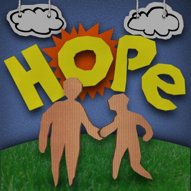 Hope Cardboard Diorama Word Holding Hands clipart